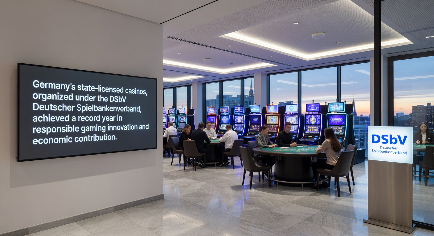 Kerstin Kosanke und DSbV-Logo vor einem Casino-Hintergrund, repräsentativ für den Branchenverband und den Umsatzrekord