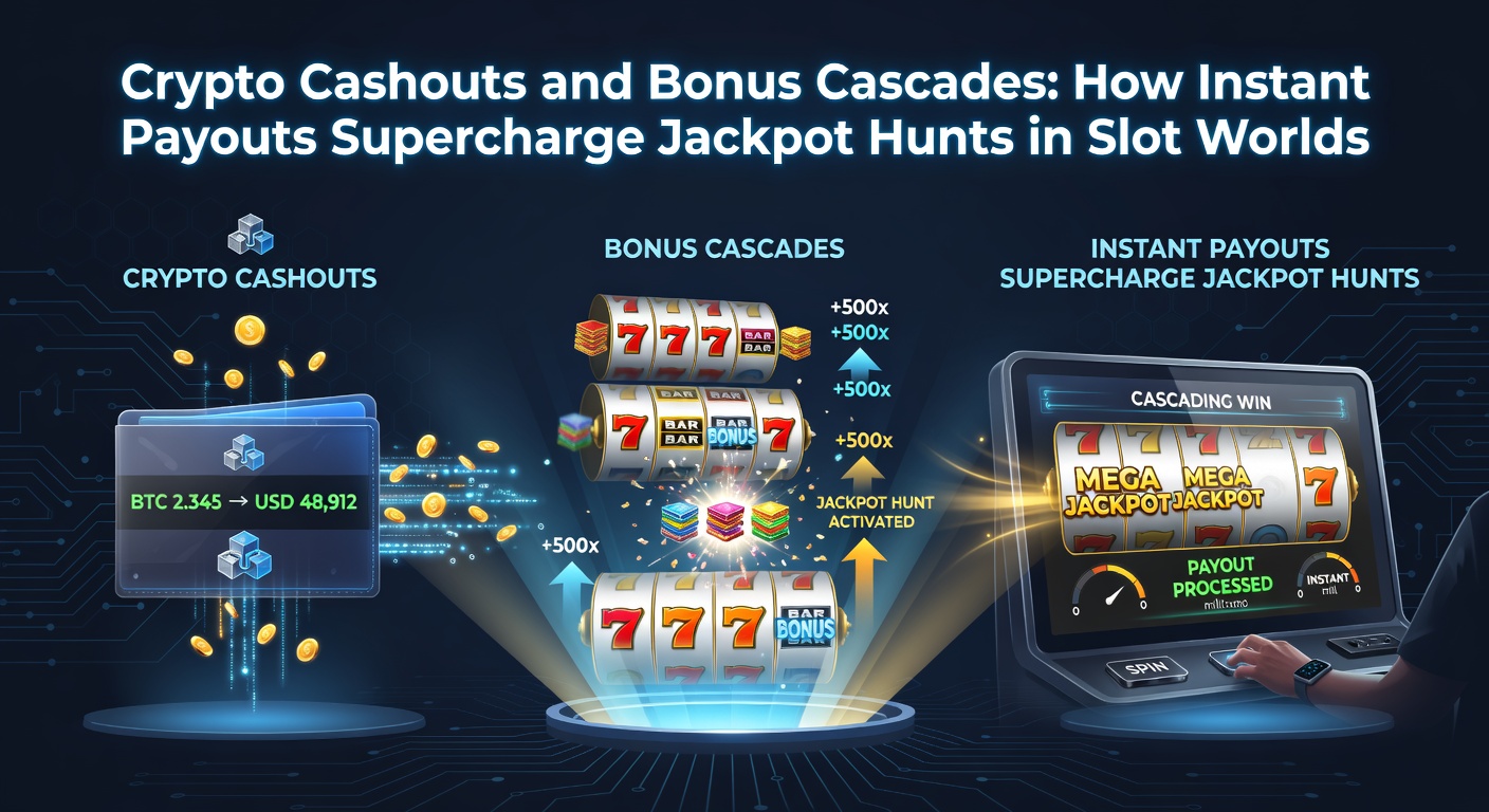 Dynamische Darstellung von Kryptowährungs-Auszahlungen und kaskadierenden Boni in einem modernen Slot-Spiel, mit leuchtenden Jackpots und Blockchain-Symbolen
